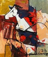 Mashkoor Raza, 12 x 14 Inch, Oil on Canvas, Horse Painting, AC-MR-662